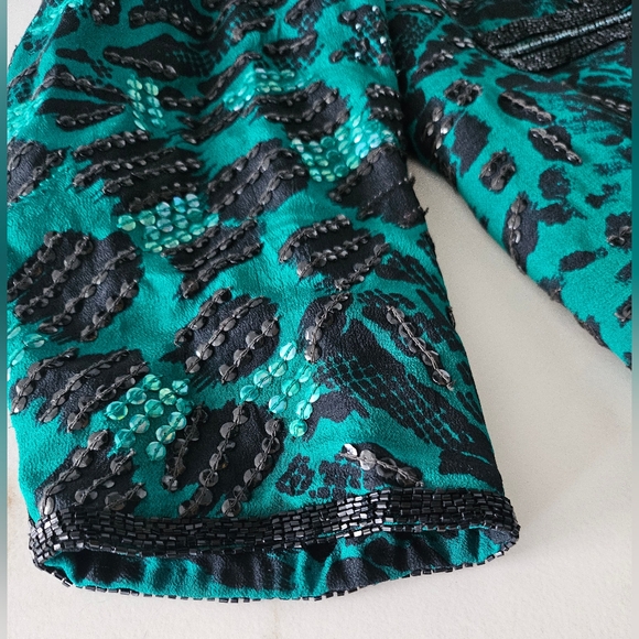 JUDITH ANN CREATIONS INC Beaded Sequin 100% Silk Evening/Opera Jacket Green Sz L - Picture 13 of 16